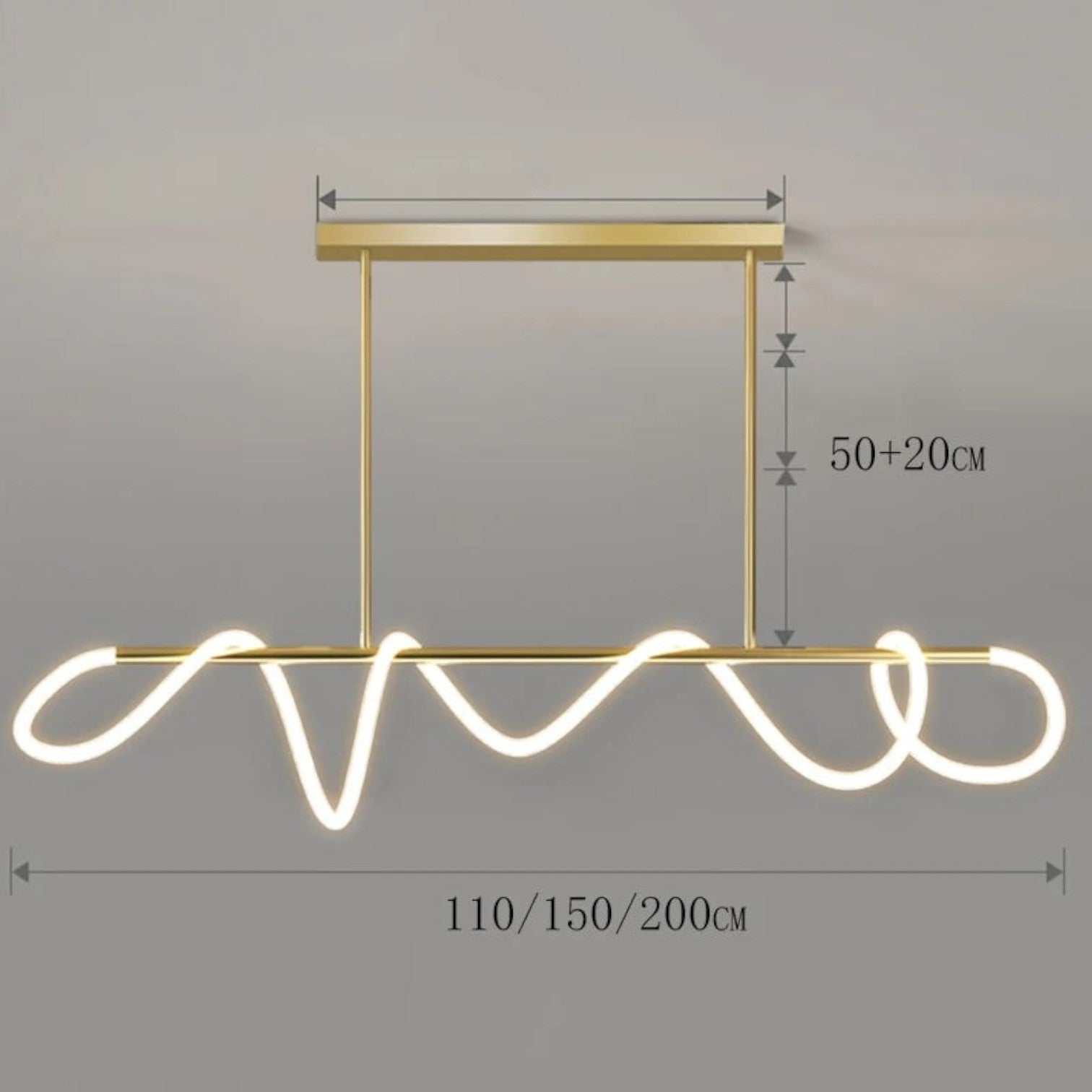 Suspension Dimoree au design nordique moderne en acier inoxydable doré avec éclairage LED linéaire et ondulé