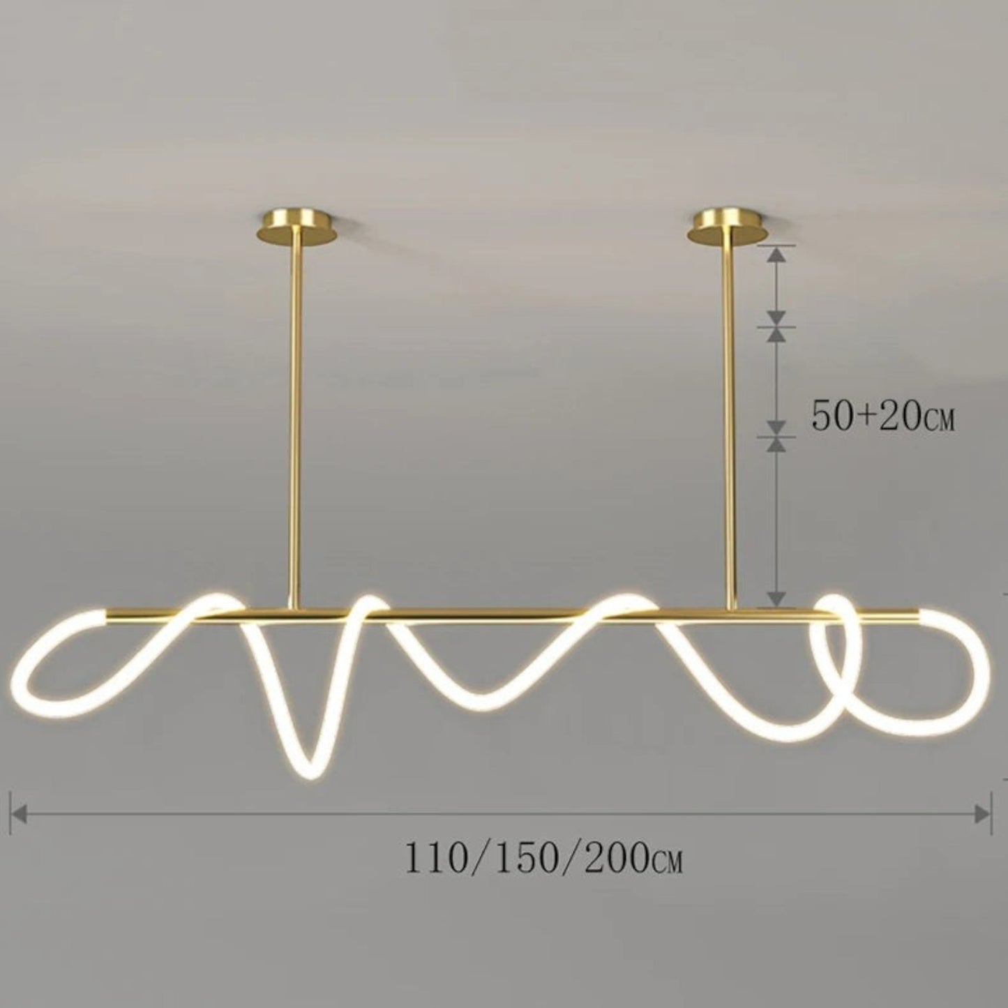 Suspension Dimoree au design nordique moderne en acier inoxydable doré avec éclairage LED linéaire ondulé