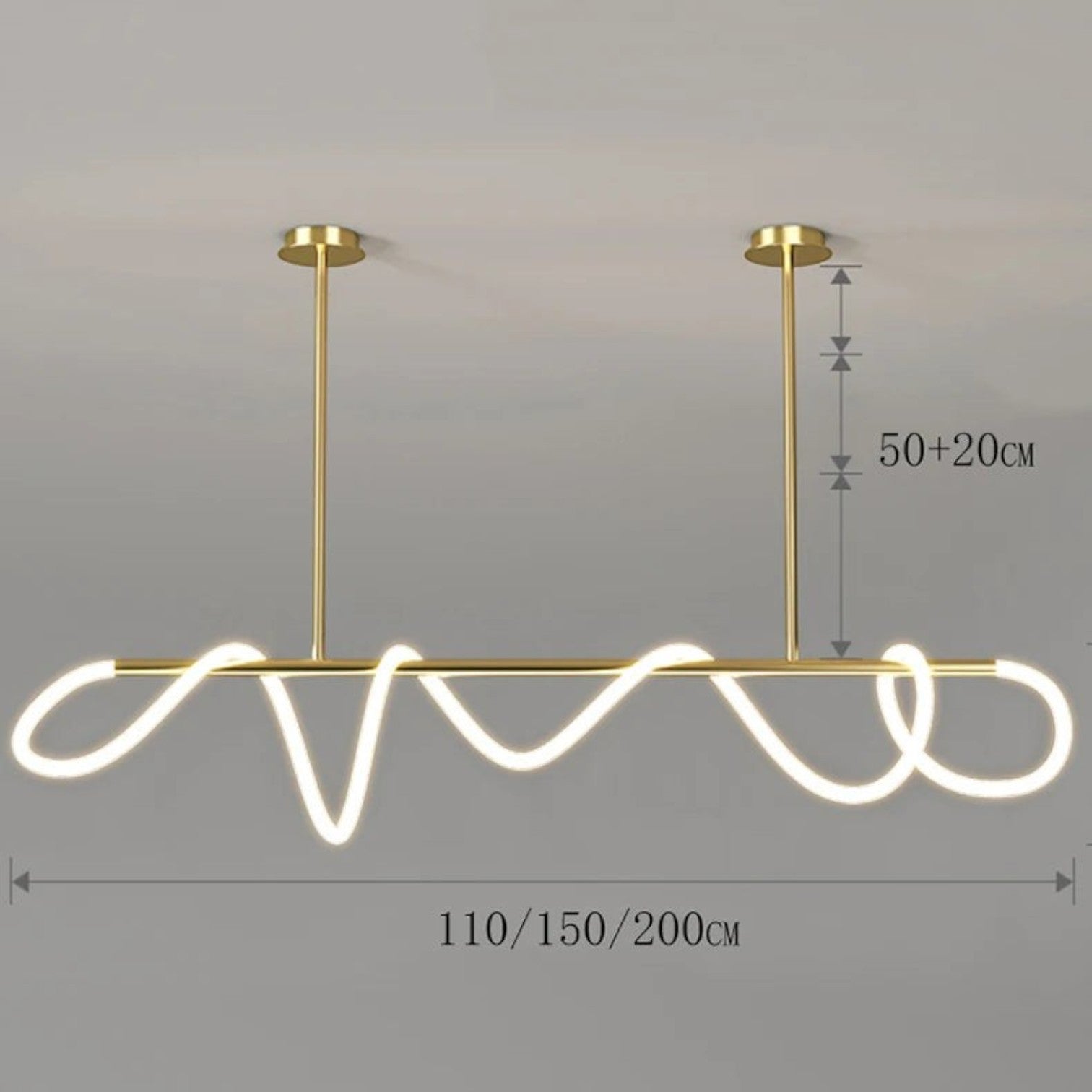 Suspension Dimoree au design nordique moderne en acier inoxydable doré avec éclairage LED linéaire ondulé