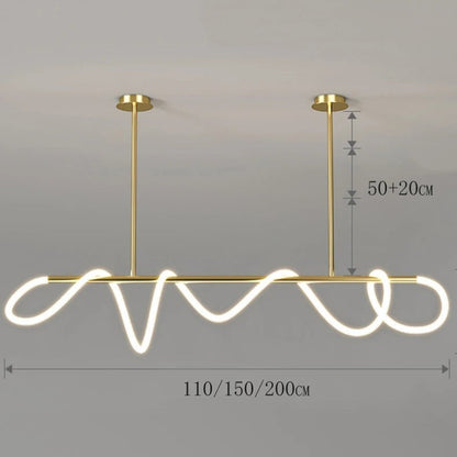 Suspension Dimoree au design nordique moderne en acier inoxydable doré avec éclairage LED linéaire ondulé
