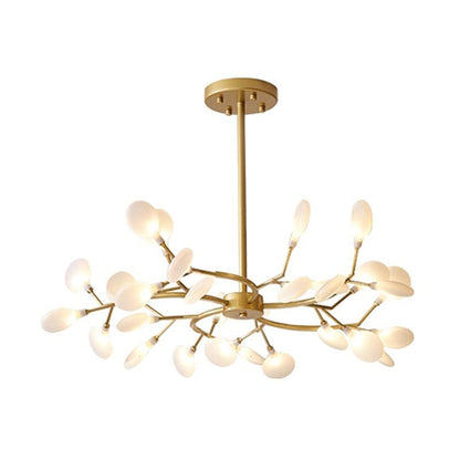 Suspension nordique élégante Dimoree dorée en métal avec branches et diffuseurs en verre pour salon