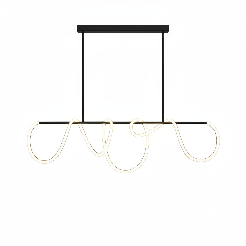 Suspension Dimoree au design nordique moderne avec éclairage LED linéaire courbé au-dessus d'une table de salle à manger