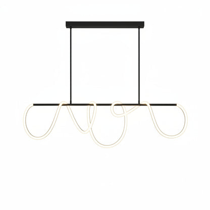 Suspension Dimoree au design nordique moderne avec éclairage LED linéaire courbé au-dessus d'une table de salle à manger
