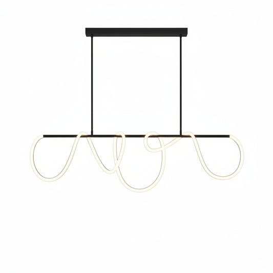 Suspension Dimoree au design nordique moderne avec éclairage LED linéaire courbé au-dessus d'une table de salle à manger