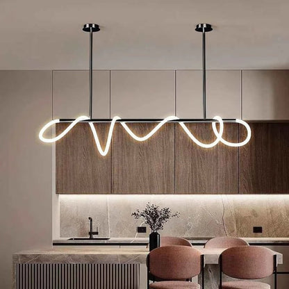 Suspension Dimoree au design nordique moderne avec éclairage LED ondulé au-dessus d'une table de salle à manger