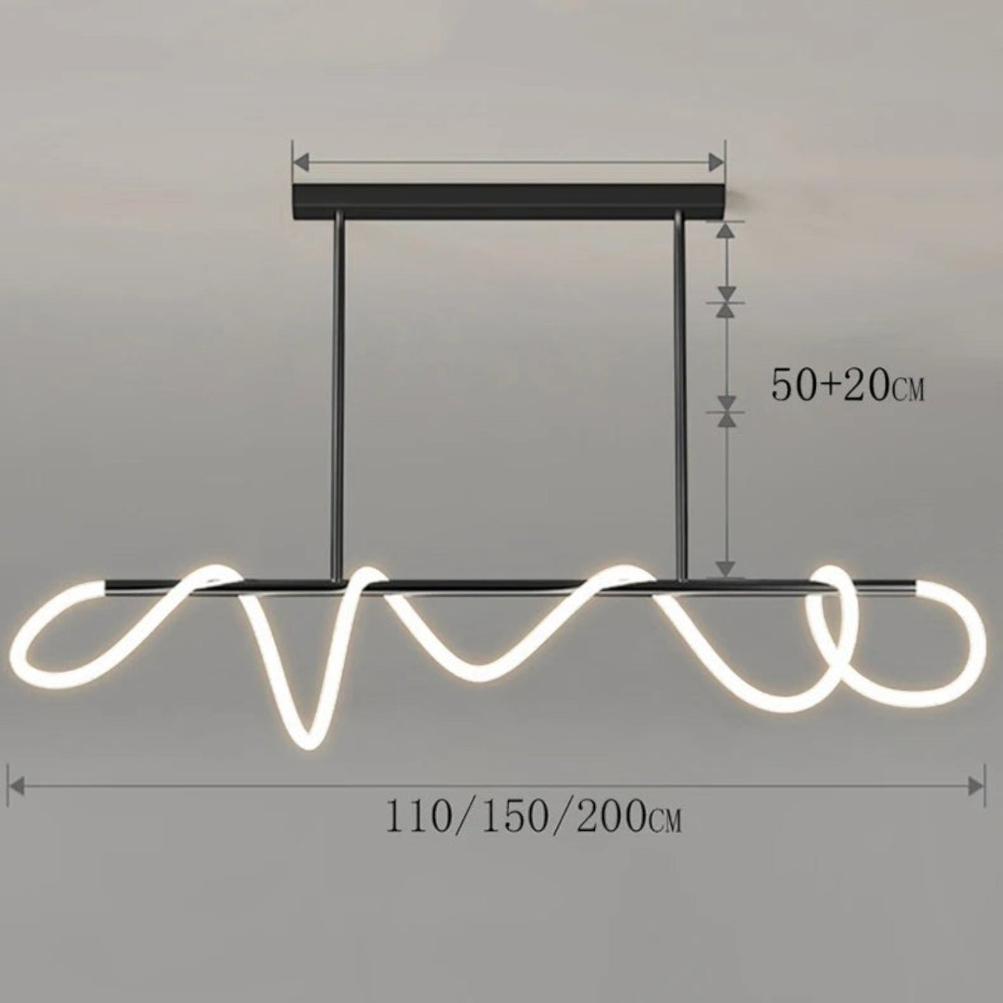 Suspension Dimoree au design nordique moderne avec structure noire et éclairage LED sinueux pour salle à manger
