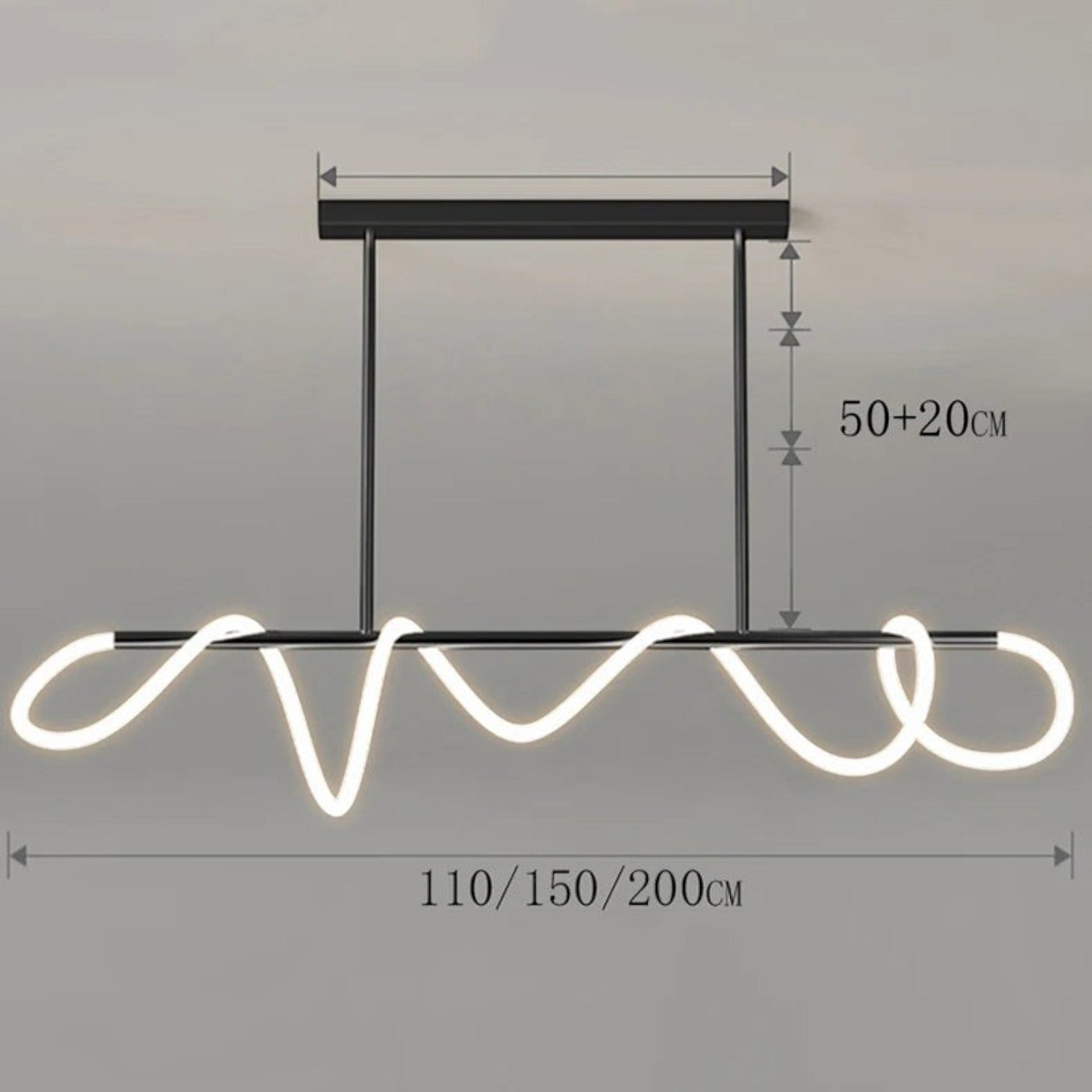 Suspension Dimoree au design nordique moderne avec structure noire et éclairage LED sinueux pour salle à manger