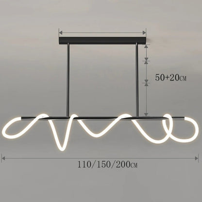 Suspension Dimoree au design nordique moderne avec structure noire et éclairage LED sinueux pour salle à manger
