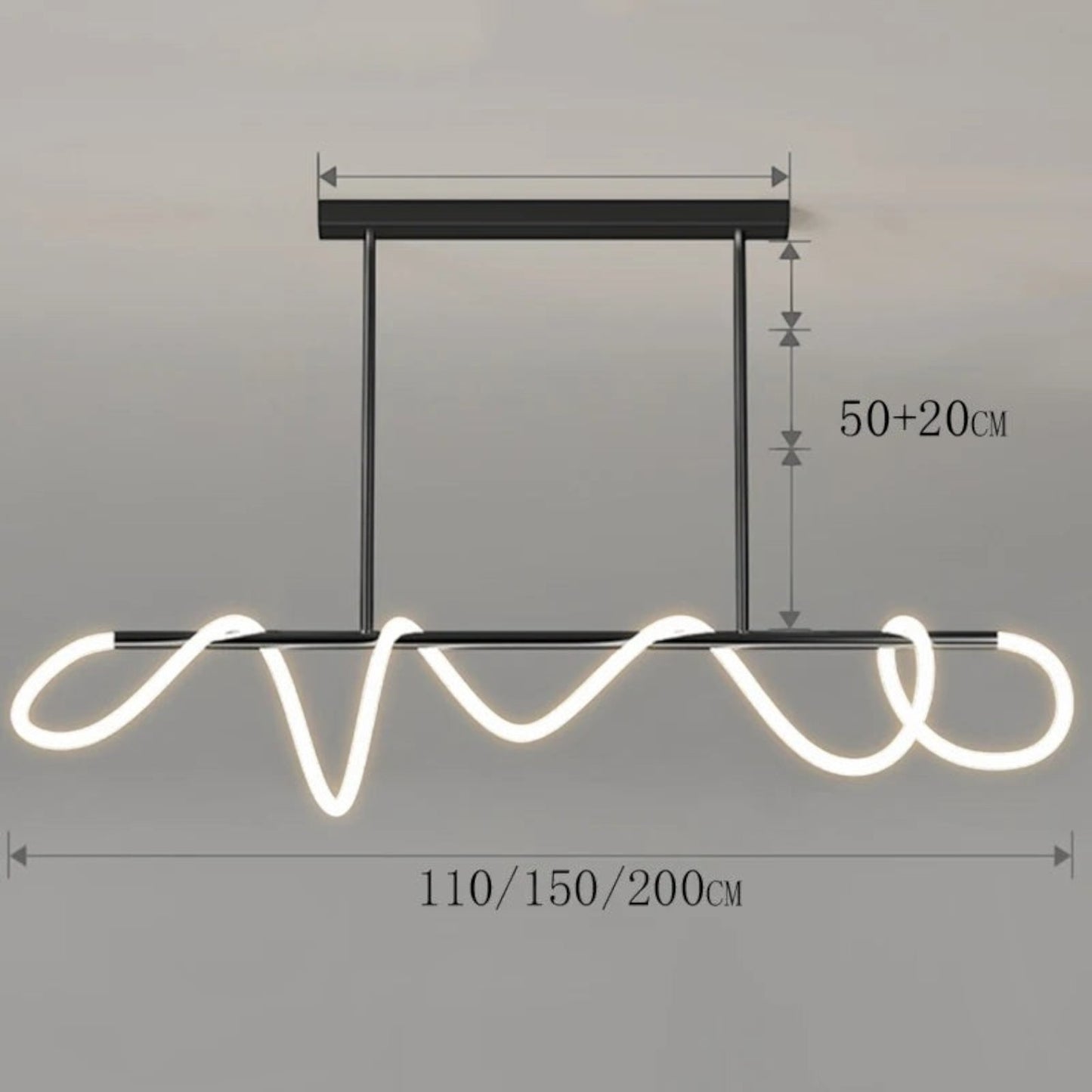 Suspension Dimoree au design nordique moderne avec structure noire et éclairage LED linéaire en forme de ruban