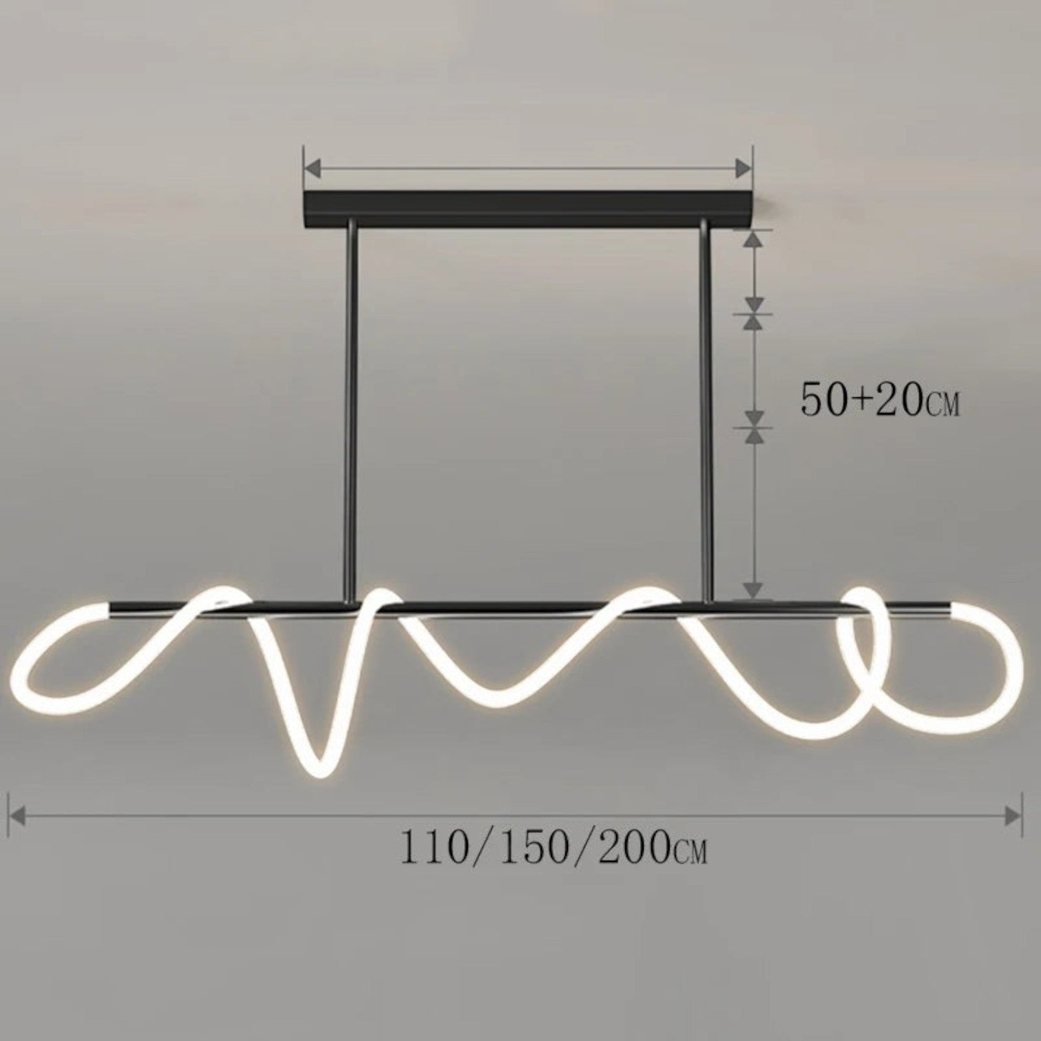 Suspension Dimoree au design nordique moderne avec structure noire et éclairage LED linéaire en forme de ruban