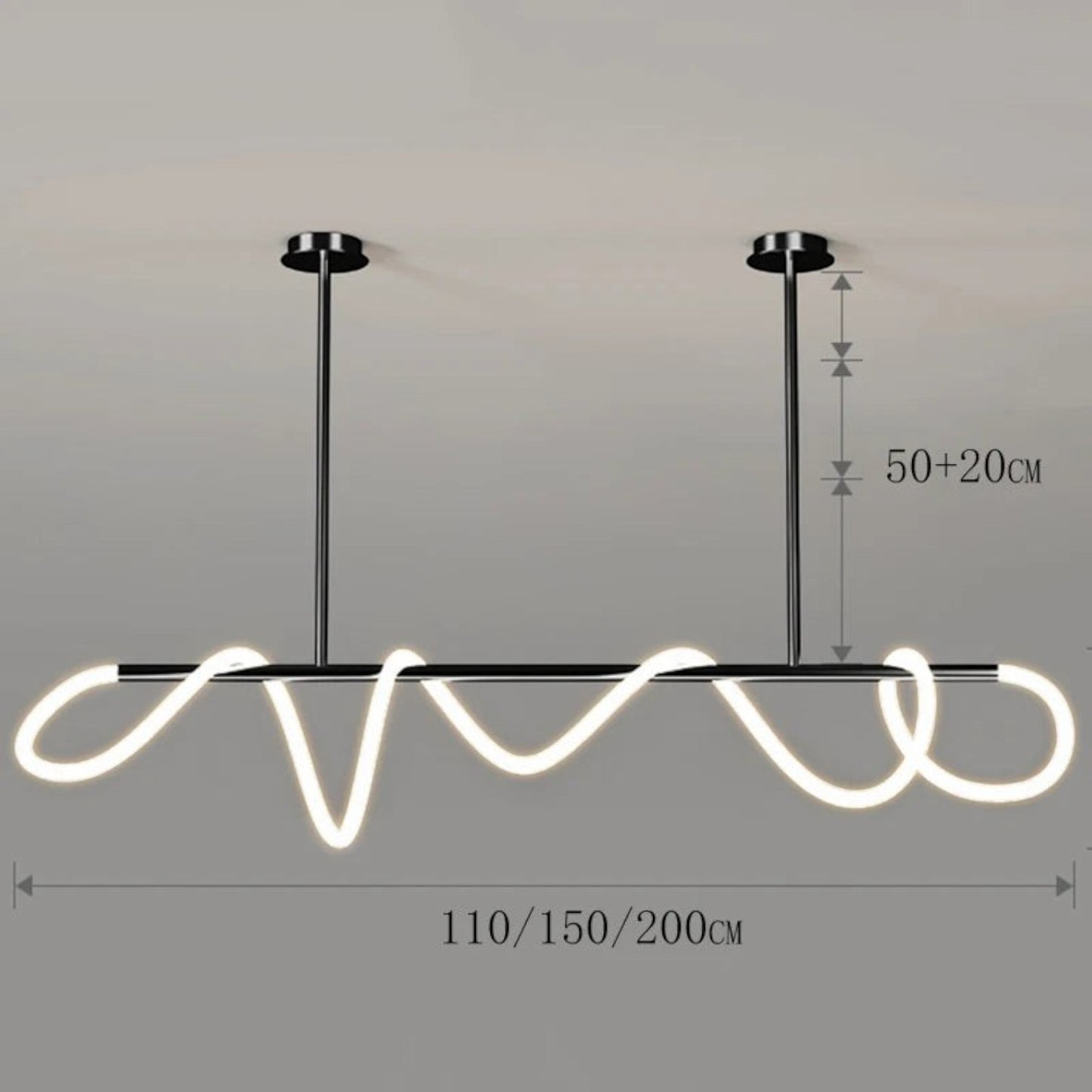 Suspension Dimoree au design nordique moderne avec structure noire et éclairage LED linéaire pour salle à manger