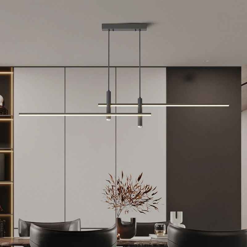 Suspension Dimoree Prym Design Italien minimaliste noire en métal avec éclairage LED linéaire pour salon contemporain