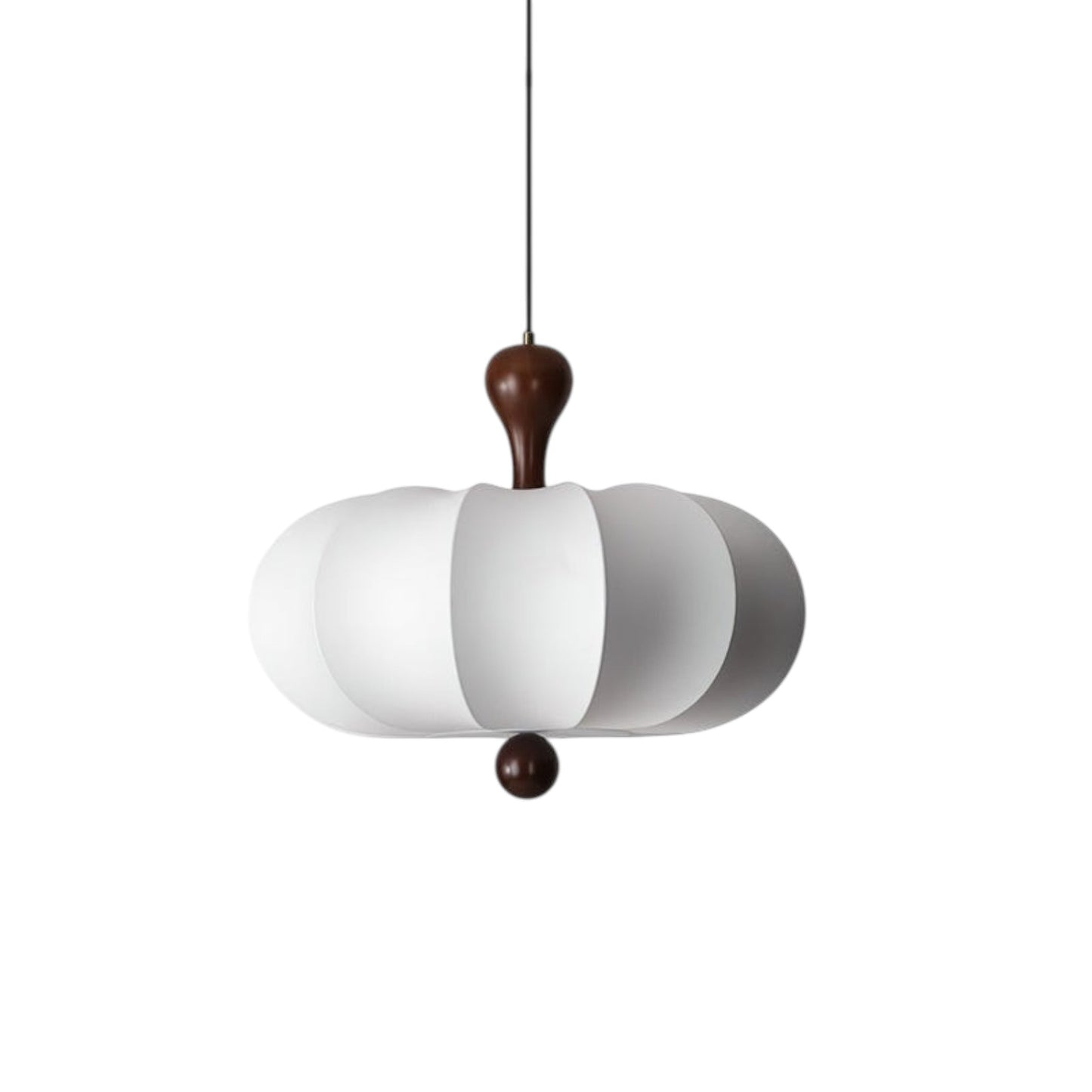 Suspension Dimoree sculptée moderne avec abat-jour blanc en tissu et détails en bois de noyer