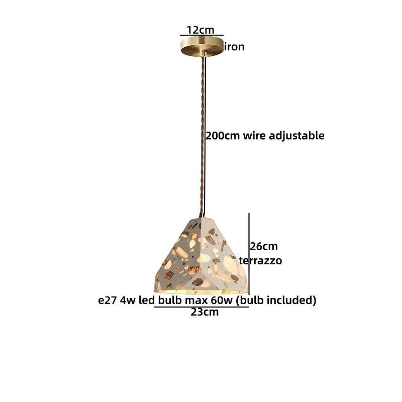 Suspension lumineuse Dimoree de style Wabi Sabi avec abat-jour en terrazzo et détails en bois pour intérieur moderne