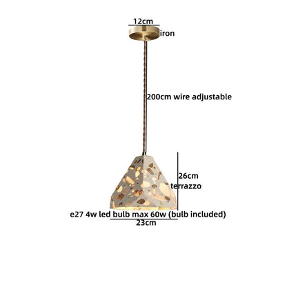 Suspension lumineuse Dimoree de style Wabi Sabi avec abat-jour en terrazzo et détails en bois pour intérieur moderne
