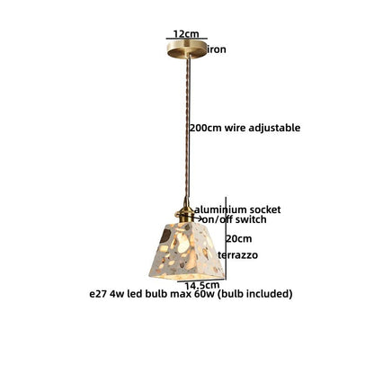 Suspension lumineuse Dimoree de style Wabi Sabi avec abat-jour en terrazzo et détails en bois et aluminium