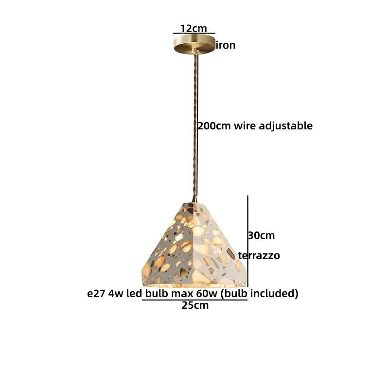 Suspension lumineuse Dimoree en terrazzo et bois, style Wabi Sabi, avec cordon réglable de 200 cm.