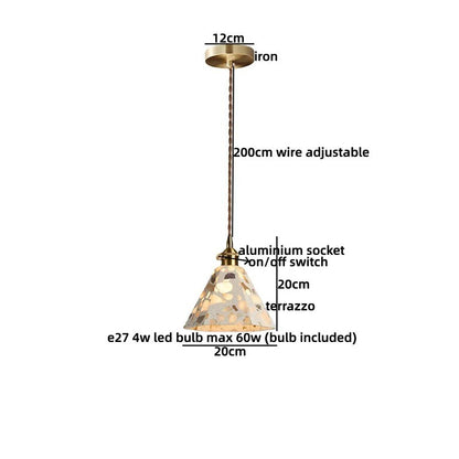 Suspension lumineuse Dimoree de style Wabi Sabi avec abat-jour en terrazzo et détails en bois et métal