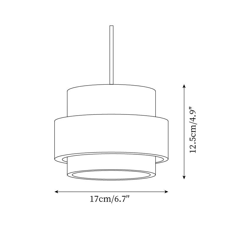 Schéma technique des dimensions de la suspension en travertin Dimoree avec abat-jour cylindrique étagé