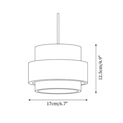 Schéma technique des dimensions de la suspension en travertin Dimoree avec abat-jour cylindrique étagé