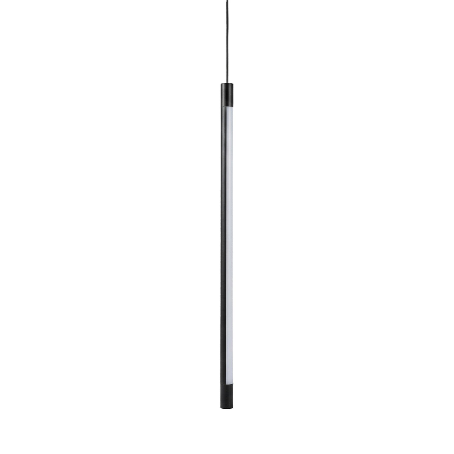 Suspension lumineuse tubulaire Dimoree noire mate au design minimaliste avec diffuseur de lumière intégré.