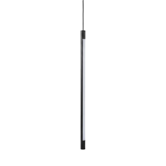 Suspension lumineuse tubulaire Dimoree noire mate au design minimaliste avec diffuseur de lumière intégré.