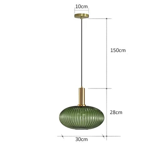Suspension Dimoree en verre nervuré vert et métal doré brossé pour un éclairage moderne et élégant