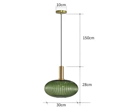 Suspension Dimoree en verre nervuré vert et métal doré brossé pour un éclairage moderne et élégant