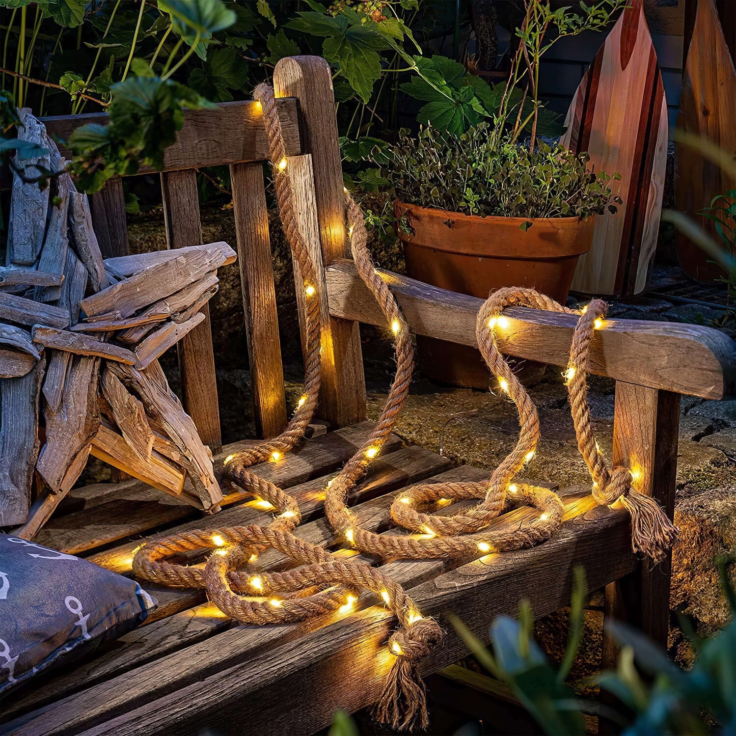 Guirlande Lumineuse en Corde de Chanvre Solaire – Enchantelle