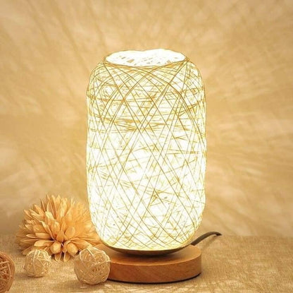 Lampe à poser rotin bois design - vue 2