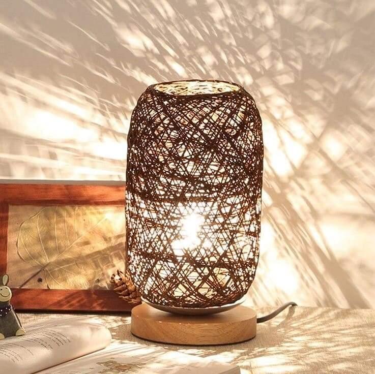 Lampe à poser rotin bois design - vue 1