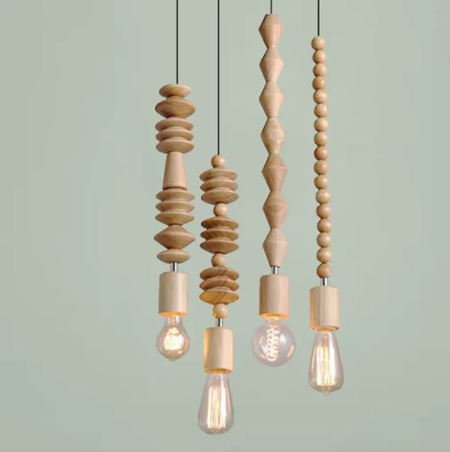 Suspension Perles en Bois Sculptée