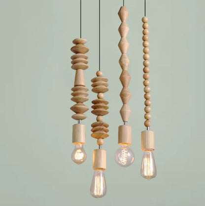 Suspension Perles en Bois Sculptée
