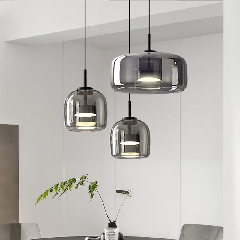 Suspension LED en verre teinté et fumé