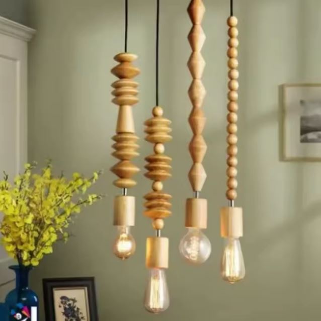 Suspension Perles en Bois Sculptée